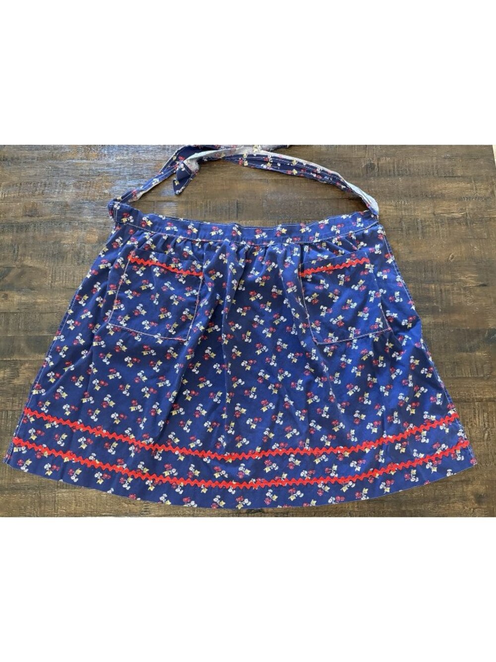 Vintage Half Apron 70s Kitchen Decor Blue Floral